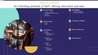 Table Of Contents For Unlocking Potential Of Aiot Driving Innovation And Sales IoT SS Unique Colorful