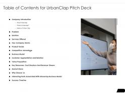 Table of contents for urbanclap pitch deck ppt inspiration files