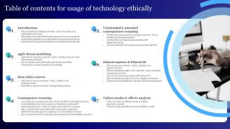 Table Of Contents For Usage Of Technology Ethically