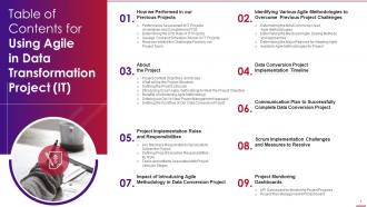 Table Of Contents For Using Agile In Data Transformation On Project It