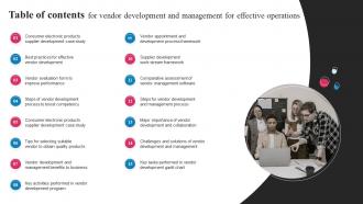 Table Of Contents For Vendor Development And Management For Effective Operations Strategy SS V