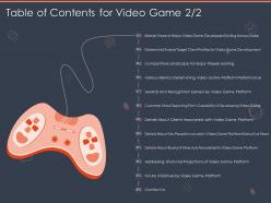 Table of contents for video game financial
