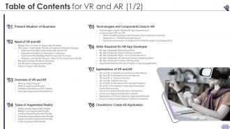 Table Of Contents For VR And AR Ppt Portfolio Deck