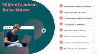 Table Of Contents For Webinars Ppt Slides Background Images