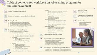 Table Of Contents For Workforce On Job Training Program For Skills Improvement