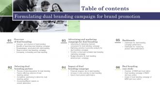 Table Of Contents Formulating Dual Branding Campaign For Brand Promotion