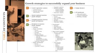 Table Of Contents Growth Strategies To Successfully Expand Your Business Strategy SS
