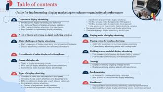 Table Of Contents Guide For Implementing Display Marketing To Enhance MKT SS V