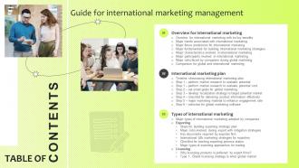 Table Of Contents Guide For International Marketing Management Ppt Show Gridlines