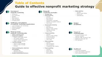 Table Of Contents Guide To Effective Nonprofit Marketing Strategy MKT SS V
