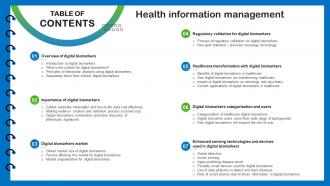 Table Of Contents Health Information Management Ppt Slides Diagrams