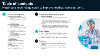 Table Of Contents Healthcare Technology Stack Healthcare Technology Stack To Improve Medical DT SS V Unique Appealing