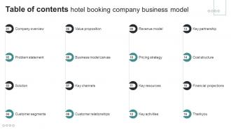 Table Of Contents Hotel Booking Company Business Model BMC SS V