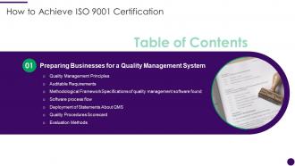 Table Of Contents How To Achieve ISO 9001 Certification Preparing Ppt Brochure