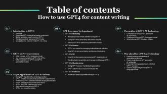 Table Of Contents How To Use GPT4 For Content Writing ChatGPT SS V