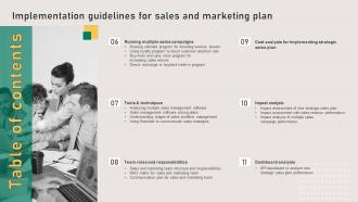 Table Of Contents Implementation Guidelines For Sales And Marketing Plan MKT SS V Multipurpose Customizable