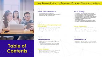 Table Of Contents Implementation Of Business Process Transformation Ppt Slides Graphics Tutorials