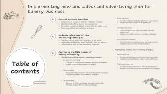 Table Of Contents Implementing New And Advanced Advertising Plan For Bakery Business Mkt Ss