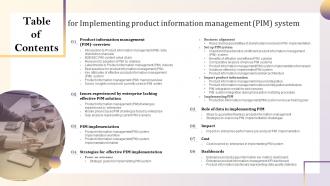 Table Of Contents Implementing Product Information Management PIM System
