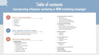 Table Of Contents Incorporating Influencer Marketing In WOM Marketing MKT SS V