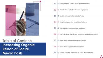 Table Of Contents Increasing Organic Reach Of Social Media Posts Ppt Demonstration