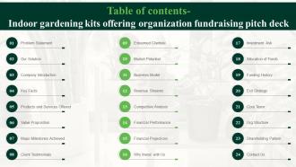 Table Of Contents Indoor Gardening Kits Offering Organization Fundraising Pitch Deck