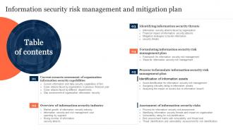 Table Of Contents Information Security Risk Management And Mitigation Plan