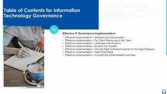 Table Of Contents Information Technology Governance Ppt Powerpoint Presentation Ideas Graphics