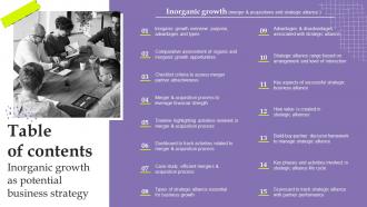 Table Of Contents Inorganic Growth As Potential Business Strategy Ppt Slides Infographic Template
