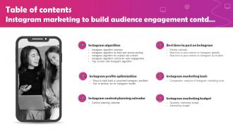 Table Of Contents Instagram Marketing To Build Audience Engagement MKT SS V Downloadable Image