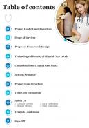 Table Of Contents Integrated Healthcare Network System Proposal One Pager Sample Example Document