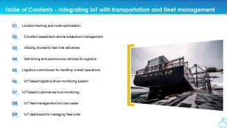 Table Of Contents Integrating IoT With Transportation And Fleet Management Ppt Slides