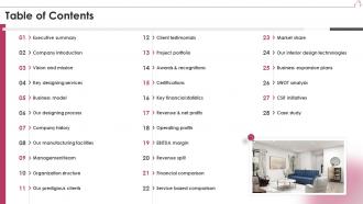 Table Of Contents Interior Design Company Profile Ppt Download
