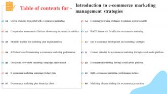 Table Of Contents Introduction To E Commerce Marketing Management Strategies