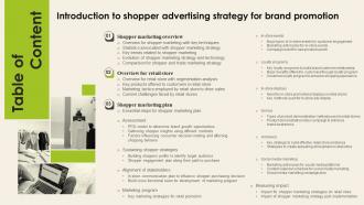 Table Of Contents Introduction To Shopper Advertising Strategy For Brand Promotion MKT SS V