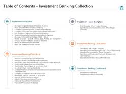 Table Of Contents Investment Banking Collection Investment Pitch Presentation Raise Funds Ppt Ideas