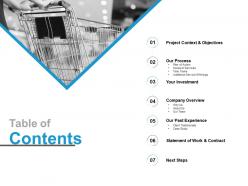 Table of contents investment l724 ppt powerpoint presentation infographic