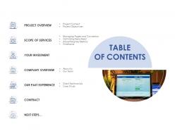 Table of contents investment ppt powerpoint presentation summary designs