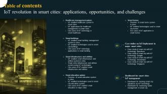 Table Of Contents IoT Revolution In Smart Cities Applications Opportunities And Challenges IoT SS Graphical Appealing