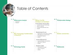 Table of contents it transformation at workplace ppt elements