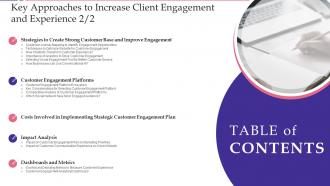 Table Of Contents Key Approaches To Increase Client Engagement And Experience