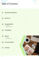 Table Of Contents Landscaping Proposal Template One Pager Sample Example Document