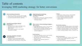 Table Of Contents Leveraging SMS Marketing Strategy For Better Conversions MKT SS V