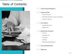 Table Of Contents Loan Request A1271 Ppt Powerpoint Presentation Inspiration Skills