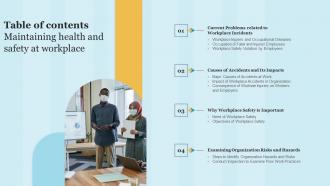 Table Of Contents Maintaining Health And Safety At Workplace Ppt Topics