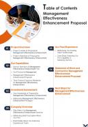 Table Of Contents Management Effectiveness Enhancement Proposal One Pager Sample Example Document