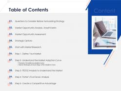 Table of contents market opportunity assessment ppt vector