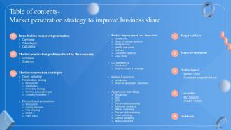 Table Of Contents Market Penetration Strategy To Improve Business Share Strategy SS V