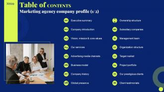 Table Of Contents Marketing Agency Company Profile Ppt Slides Graphics Download