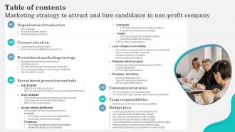 Table Of Contents Marketing Strategy To Attract And Hire Candidates In Non Profit Company Strategy SS V